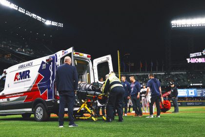 Yankees 3B Oswaldo Cabrera exits game in ambulance following awkward home plate slide