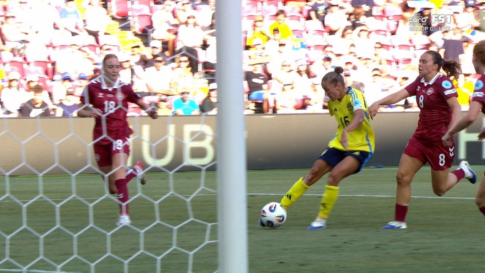 Filippa Angeldahl finds the back of the net, giving Sweden 1-0 lead over Denmark