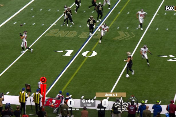 Buccaneers’ Anthony Nelson makes interception, trucks Saints’ Spencer Rattler, and scores touchdown