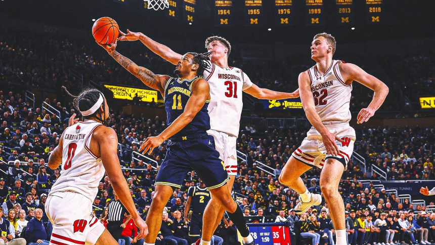 No. 2 Michigan HC Dusty May 'Disappointed' After Stunning 1st Loss vs. Wisconsin