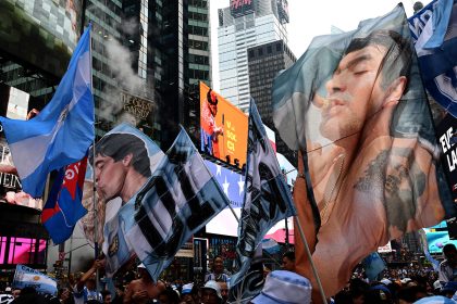 Argentina Fans Party Throughout The Night In Times Square Before World Cup Final
