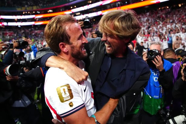 Harry Kane Presents Peter Crouch England Legacy Cap During Visit To Three Lions Camp